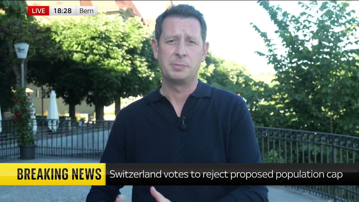 BREAKING: Switzerland votes to reject a population cap, after being the first country to hold a referendum on such a proposal. 55% voted against limiting the population to 10 million Europe correspondent Alistair Bunkall reports from the country's capital 📺 Sky 501