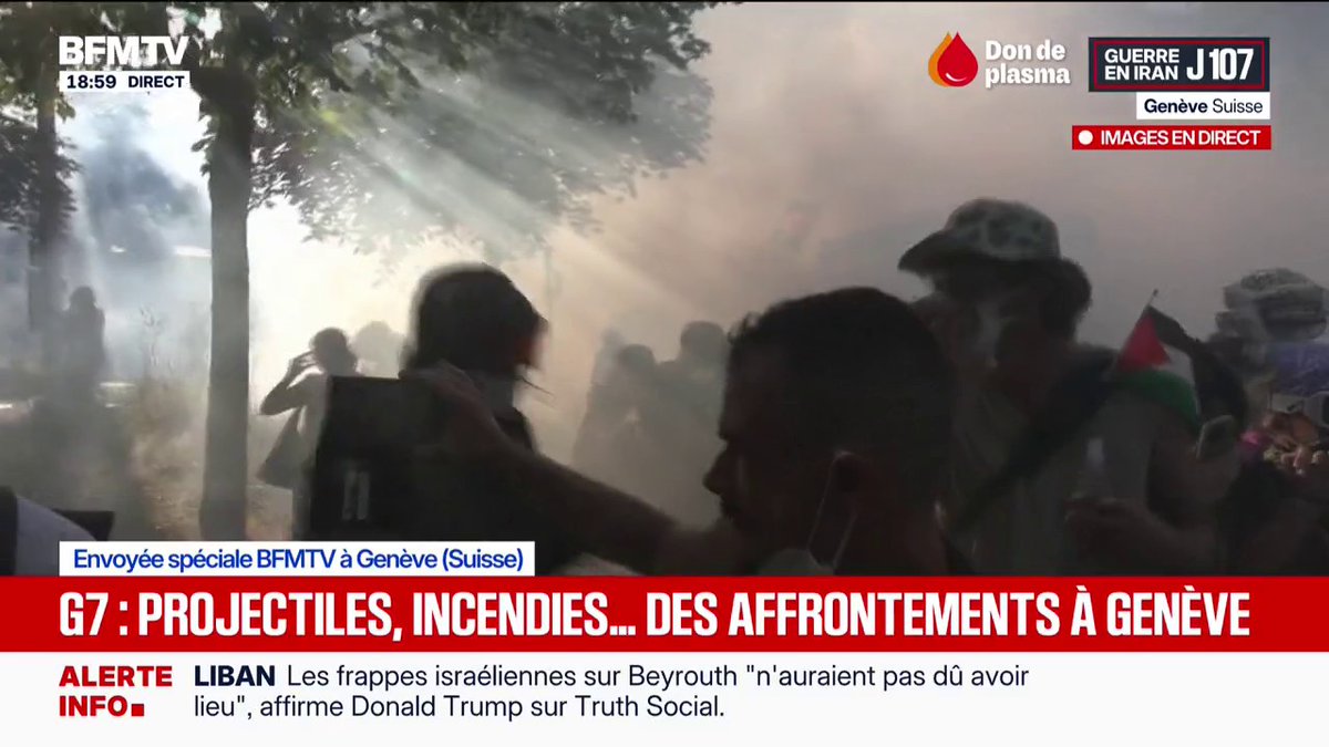 Des affrontements ont lieu entre manifestants et policiers à Genève en Suisse en marge du G7 qui se déroulera à Évian