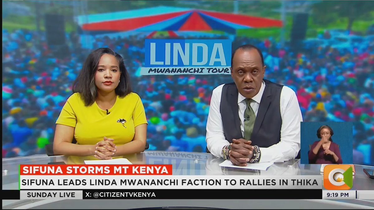 Sifuna Storms Mt Kenya: Sifuna leads Linda Mwananchi faction to rallies in Thika Sifuna says opposition will unite to defeat Ruto in 2027 Murang’a Governor Kang’ata joins Linda Mwananchi Ex LSK President Faith Odhiambo joins Linda Mwananchi #CitizenSundayLive