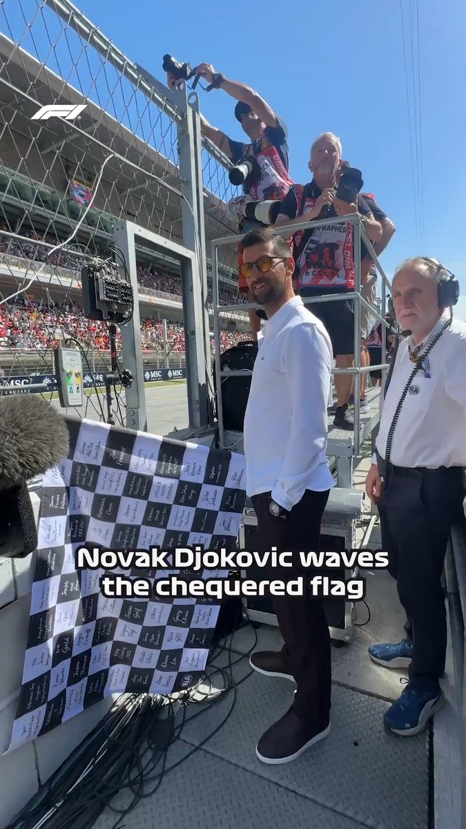 Novak's wand-like right arm waves the chequered flag 🏁 #F1 #BarcelonaGP