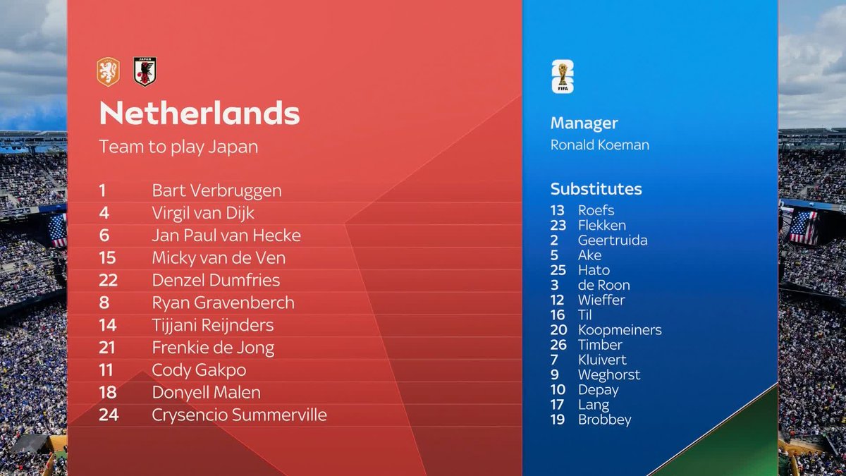 Here is your Japan and Netherlands starting XI for their World Cup clash 🇯🇵🇳🇱