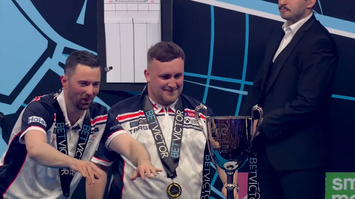 For the SIXTH time... 🏆🏴 Luke Littler and Luke Humphries lift the BetVictor World Cup of Darts trophy for the first time together, and a sixth time for England!