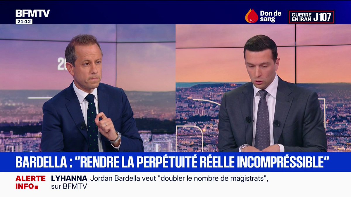 Jordan Bardella, président du Rassemblement national :”Nous devons rendre la perpétuité réelle dans le droit français”