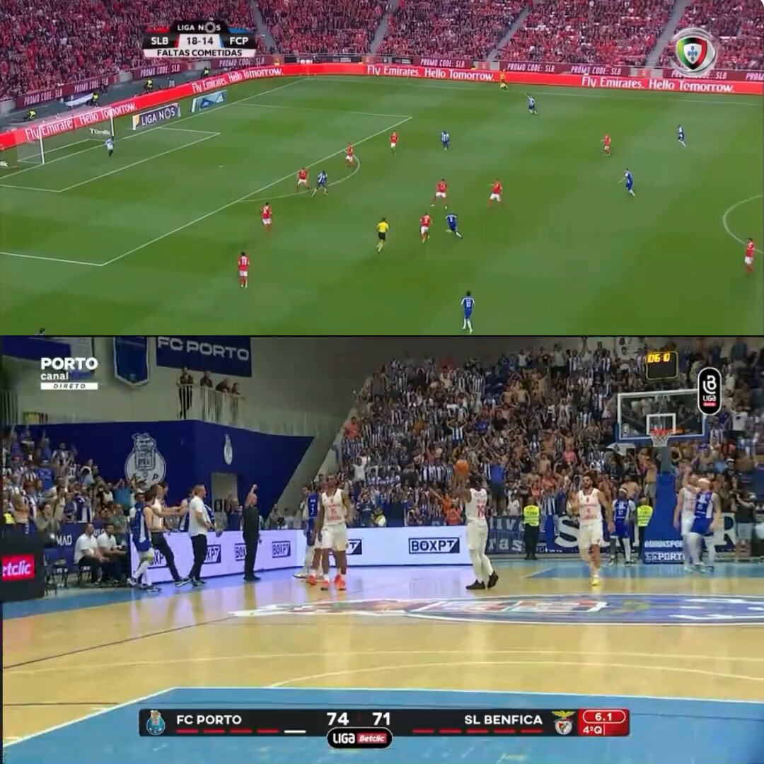 ⚽ No futebol, em 2018, o FC Porto foi campeão e evitou que o Benfica garantisse o primeiro pentacampeonato da sua história. 🏀 No basquetebol, a história repetiu-se hoje, com os dragões a travarem o primeiro penta das águias. #FCPortoBasket #FCPortoFutebol ⭐️💙