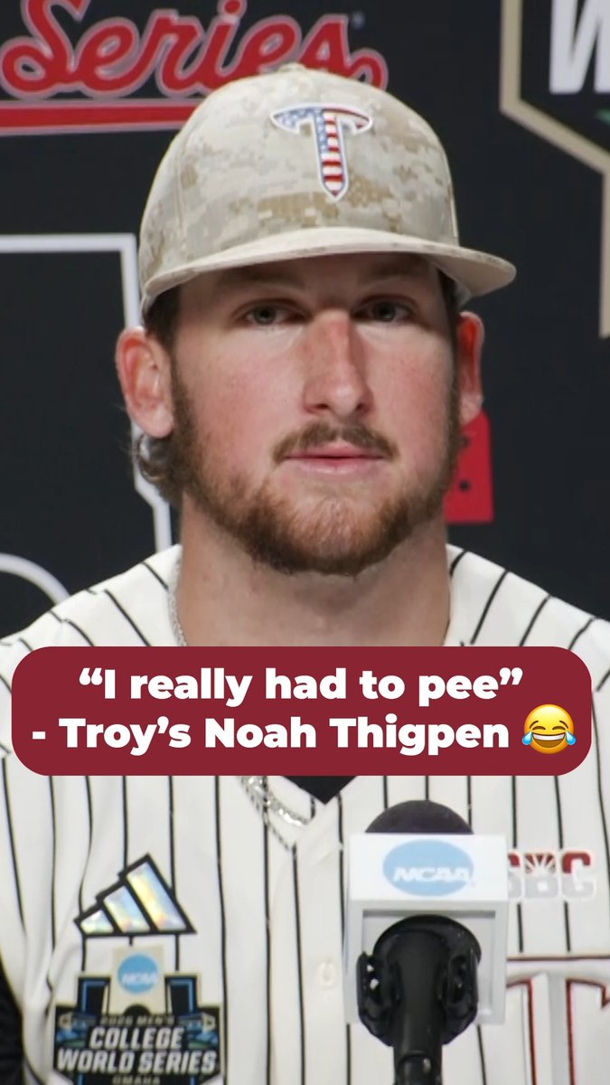 Noah Thigpen was MOVING through the 8th inning to get to the bathroom 🤣 #MCWS x Troy Baseball ⚔️