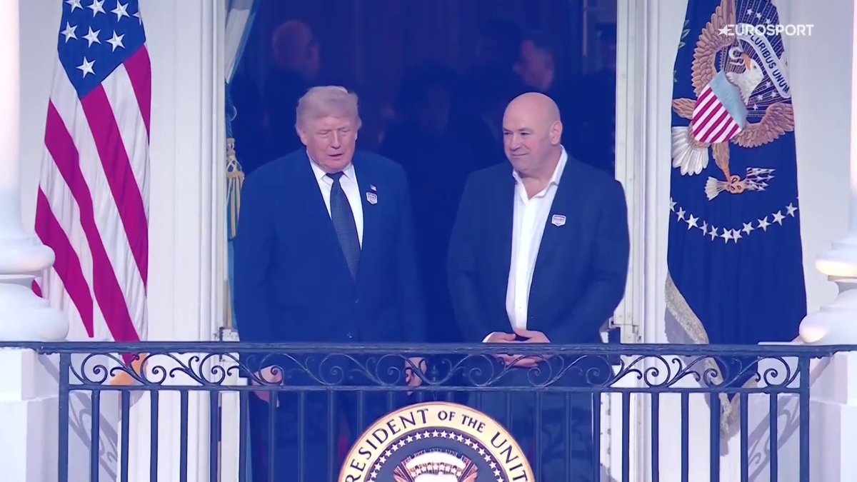 Dos de los artífices de una noche única. La entrada de Donald Trump y Dana White al Jardín Sur de la Casa Blanca. #UFCWhiteHouse #UFCHBOMax