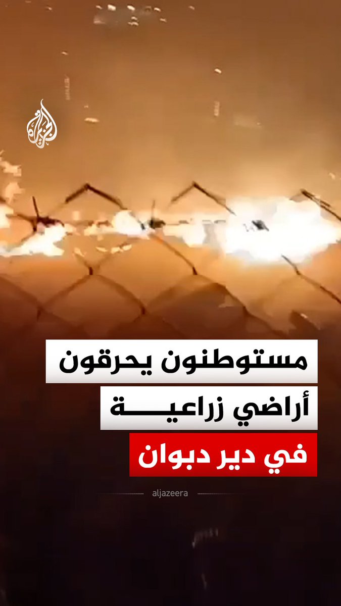 مستوطنون يحرقون أراضي زراعية ومركبات ويعتدون على ممتلكات المواطنين في بلدة دير دبوان شرقي رام الله بالضفة الغربية #فيديو