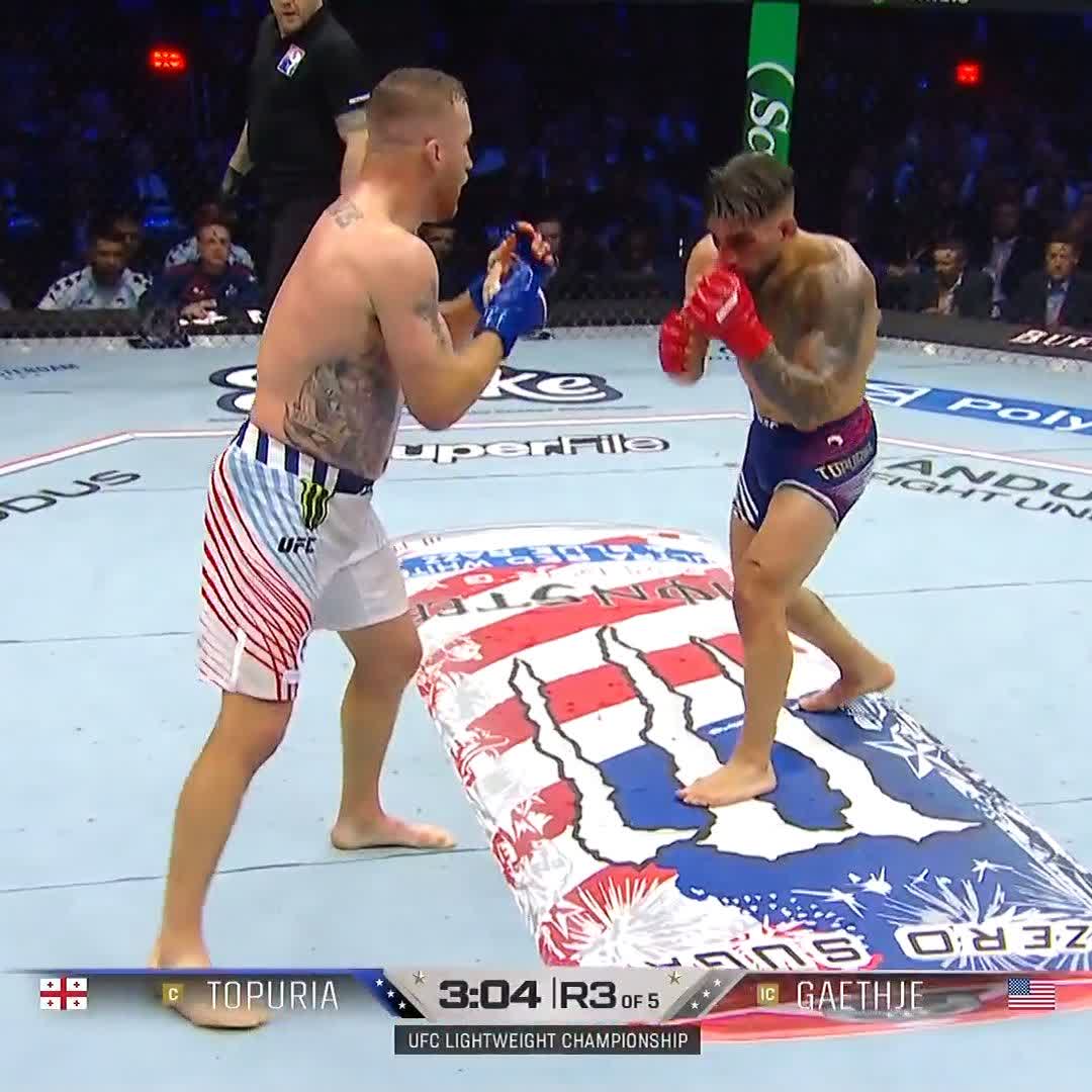 GAETHJE STUNS TOPURIA IN ROUND THREE 😱🔥 #UFCWhiteHouse [ Title fights presented by @Cryptocom ]