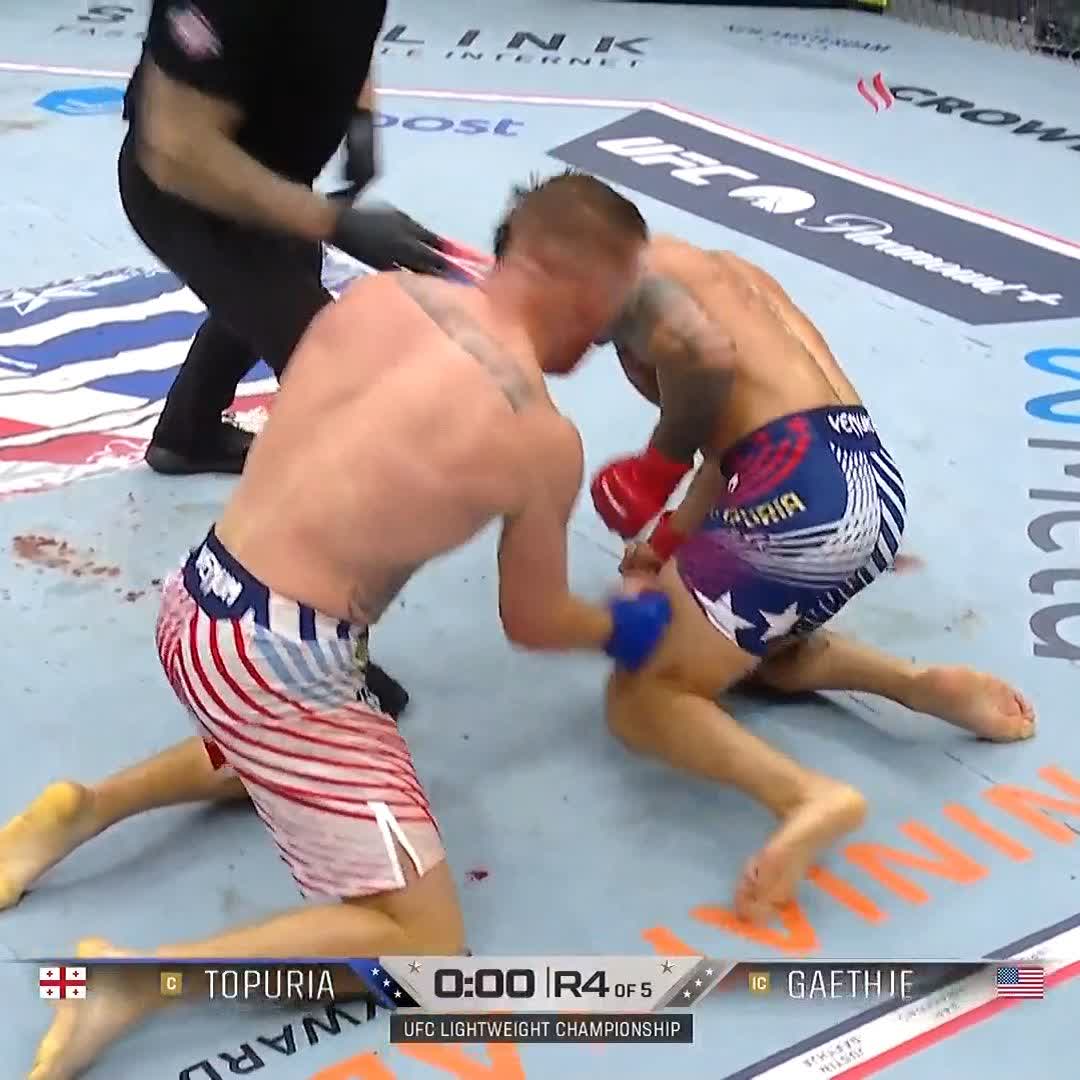 IT'S OVER! 🇺🇸😱 #UFCWhiteHouse 🏆🎞️ Justin Gaethje 🇺🇸 defeats Ilia Topuria in our main event! [ Title fights presented by @Cryptocom ]