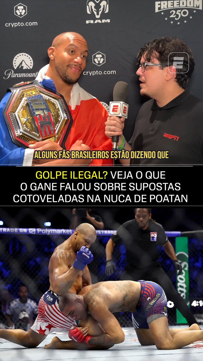 Ciryl Gane falou sobre algumas alegações de golpes ilegais em Poatan durante sua vitória no UFC Casa Branca. O que achou da fala do francês, fã de esportes? #ESPNKnockOut #UFC