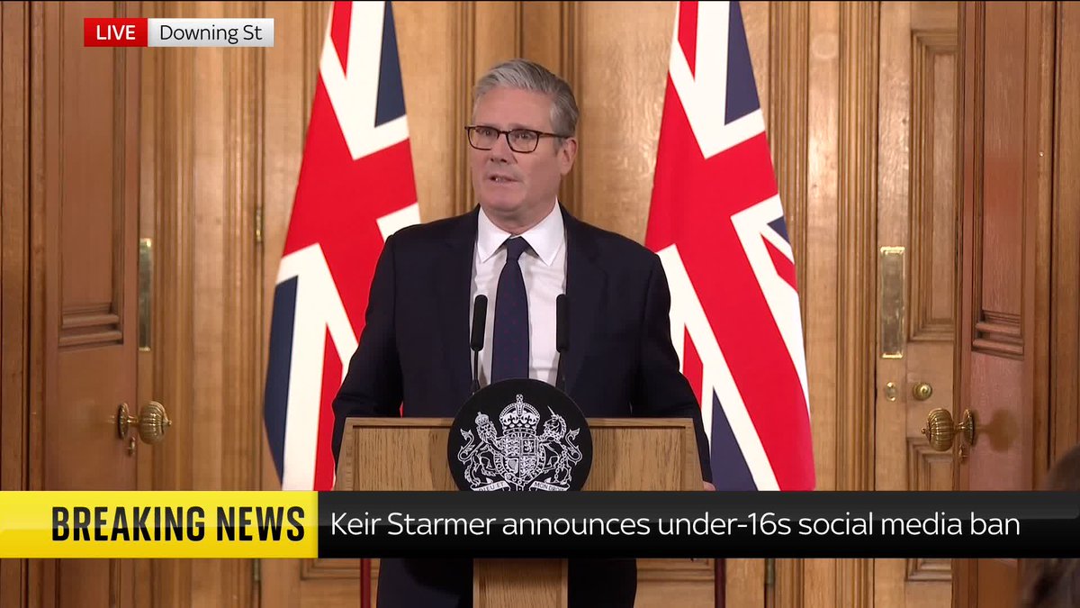'Social media is making children unhappy.' PM Sir Keir Starmer speaks in Downing Street, as he announces a social media ban for under-16s 📺 Sky 501, Virgin 602, Freeview 233 and YouTube