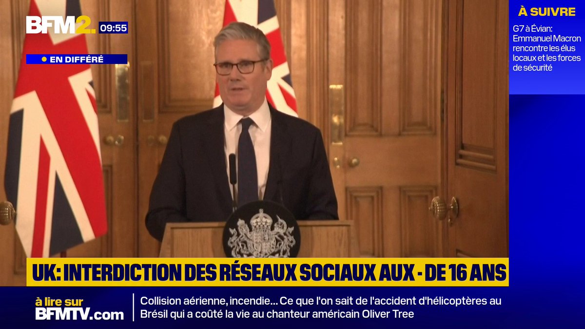💬"C'est un grand pas, un véritable changement pour nos enfants et notre avenir. Royaume-Uni: Keir Starmer annonce l'interdiction des réseaux sociaux pour tous les enfants de moins de 16 ans #BFM2