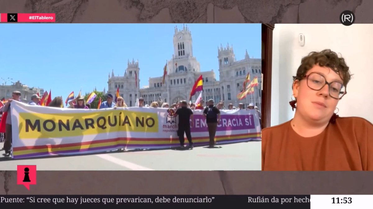 🟣 Una marea de banderas tricolores reivindicó en Madrid una república de paz y derechos frente a la monarquía y el militarismo. elena ollero🔻, portavoz de la Marcha Republicana MarchaRepublicana 👇🏽 📺 EL TABLERO |