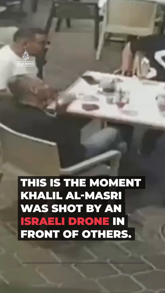 Khalil al-Masri was sitting at a table with others when an Israeli quadcopter shot him. He later died of his wounds. He was one of seven Palestinians killed in Gaza on Sunday in violation of the October 2025 ceasefire.