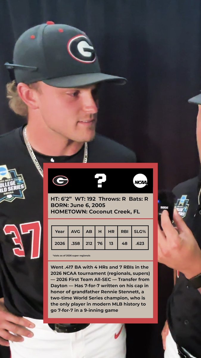 Guess the Dawg by baseball card stats 🧐 Stay for the special guest unboxing 👀 #MCWS x Georgia Baseball