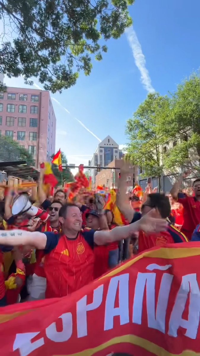 LOOK AT WHAT IT MEANS! Spain is rolling DEEP in South Downtown ATL! #WeAreAtlanta #FIFAWorldCup #WeAre26 #FIFAFanFestival