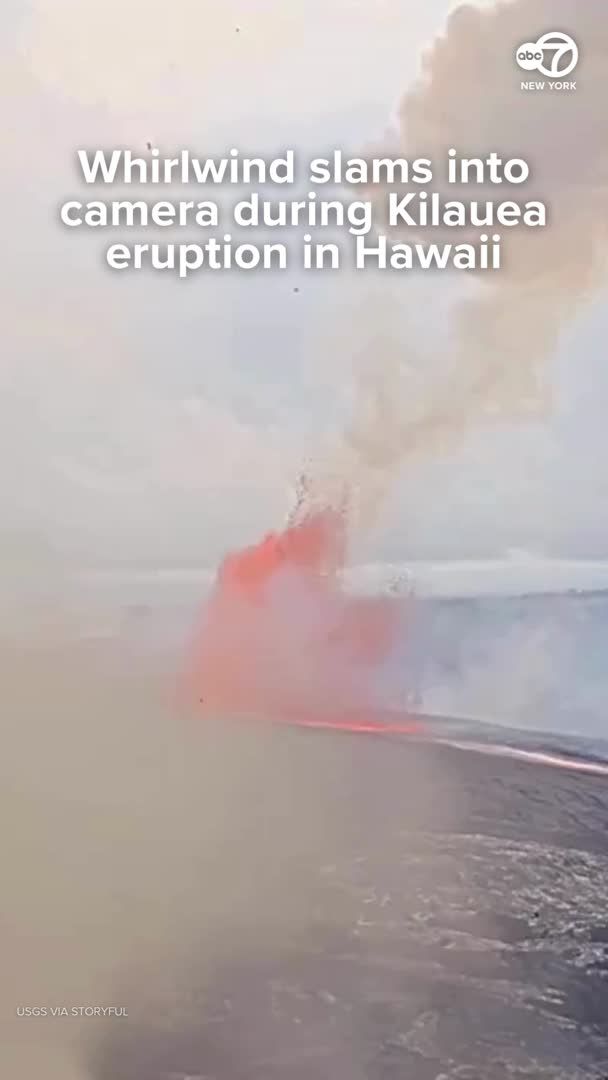 WATCH: A dust devil slammed into a USGS camera at the summit of Hawaii’s Kīlauea volcano, sending debris across the lens as lava erupted in the background.