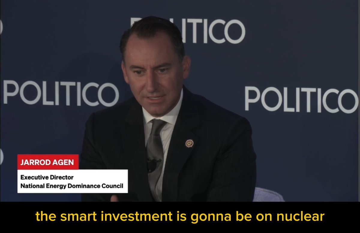 "The smart investment is gonna be on nuclear." – jarrodagen, Executive Director of the White House National Energy Dominance Council at POLITICO's #EnergySummit These are wise words 😌👇