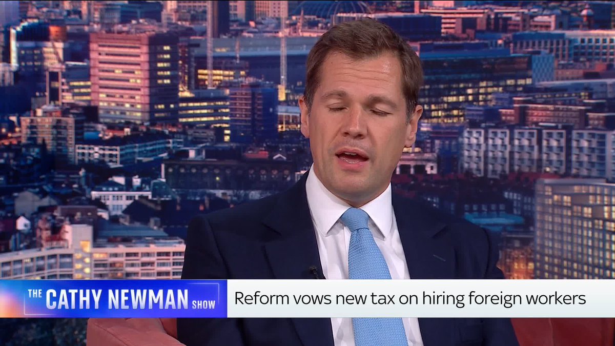 "We are not a hotel, Cathy, we are a country." Reform MP Robert Jenrick defends his party's pledge to impose a new tax on hiring foreign workers Cathy Newman | 📺 Sky 501, Virgin 602, Freeview 233, and YouTube