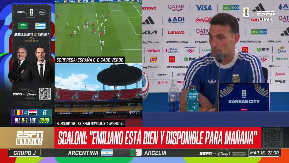 🤝🇦🇷 PALERMO EMOCIONÓ A SCALONI El momentazo en conferencia de prensa con el ex goleador preguntando y el DT de la Selección Argentina al borde de las lágrimas. ⚽ #ESPNMundial 📺 Mirá nuestros partidos de la #FIFAWorldCup por el Plan Premium de #DisneyPlus
