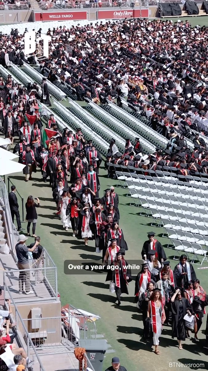 “When the moment comes to choose between comfort and conscience, choose conscience.” Pro-Palestine activist Mahmoud Khalil delivered a speech to Stanford graduates at a "People's Commencement" Sunday after their mass walkout during graduation. The graduates' walkout occurred during Google CEO Sundar Pichai's commencement speech, as a protest against the tech company's contracts with the IDF, CBP, and ICE. Khalil, who was detained last year by ICE for over three months for his role as lead negotiator at Columbia University's Gaza Solidarity Encampments, urged the students to keep building the movement for Palestine, assuring them, "History remembers those who speak up." This year marked the third People’s Commencement at Stanford, organized by students and activist groups.