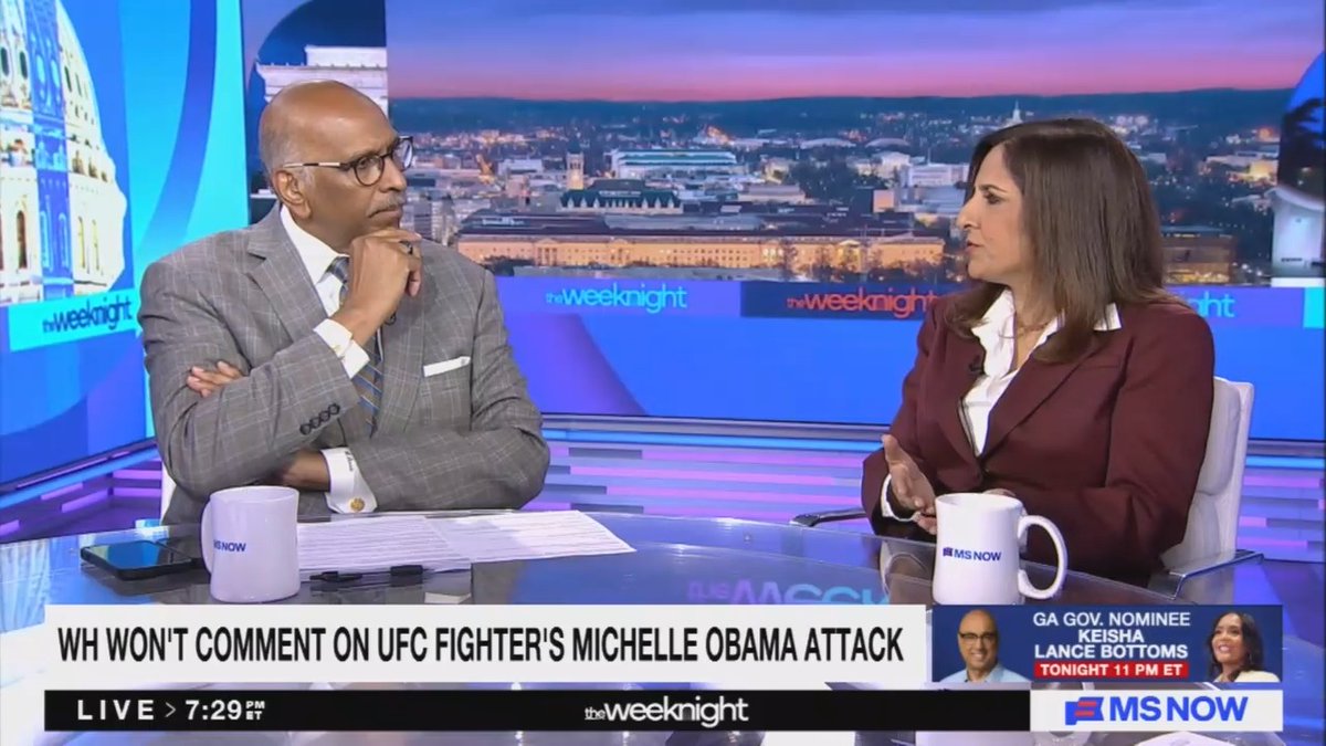 Neera Tanden on the racist attack on Michelle Obama from one of the UFC fighters last night: I think it's not an accident that this comment was made just a few days before the Obama Library opening. The Obamas lead people across party and racial lines, and some people can't understand a country in which people cross racial lines to support a leader.