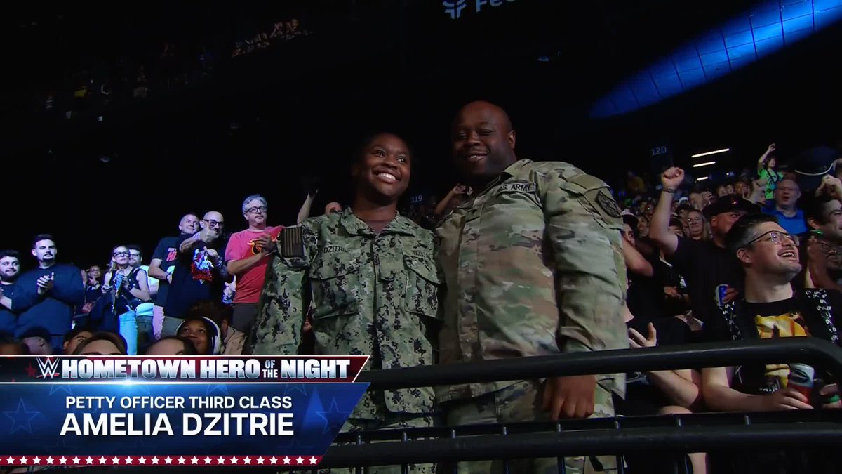 Thank you for your service, Petty Officer Third Class Amelia Dzitrie and Specialist William Hollingsworth! ๐ #WWEHometownHero