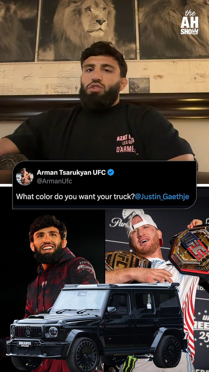"Of course. I just checked what color he wants... I'm competing on July 18 in St. Louis, and after that, I'm going to bring him a truck." Arman Tsarukyan is keeping his word to Justin Gaethje 🤝🛻 #HelwaniShow #UFCWhiteHouse