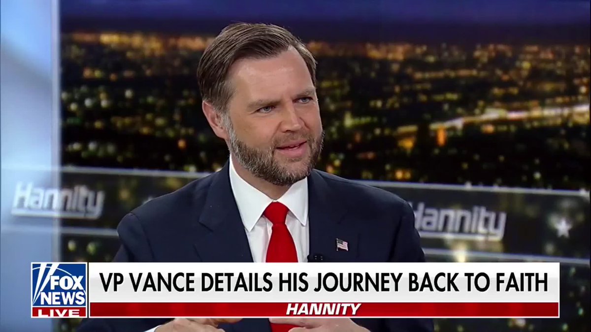 "When you believe something ... then of course you want the people that you love to share that perspective as well." VP JD Vance tells Sean Hannity 🇺🇸 he hopes Second Lady Usha Vance, who is Hindu, will one day convert to Christianity. Vance said faith is deeply important to him, but emphasized that religious belief is ultimately a personal decision. The vice president's comments offered a glimpse into how he and his wife navigate their interfaith marriage.