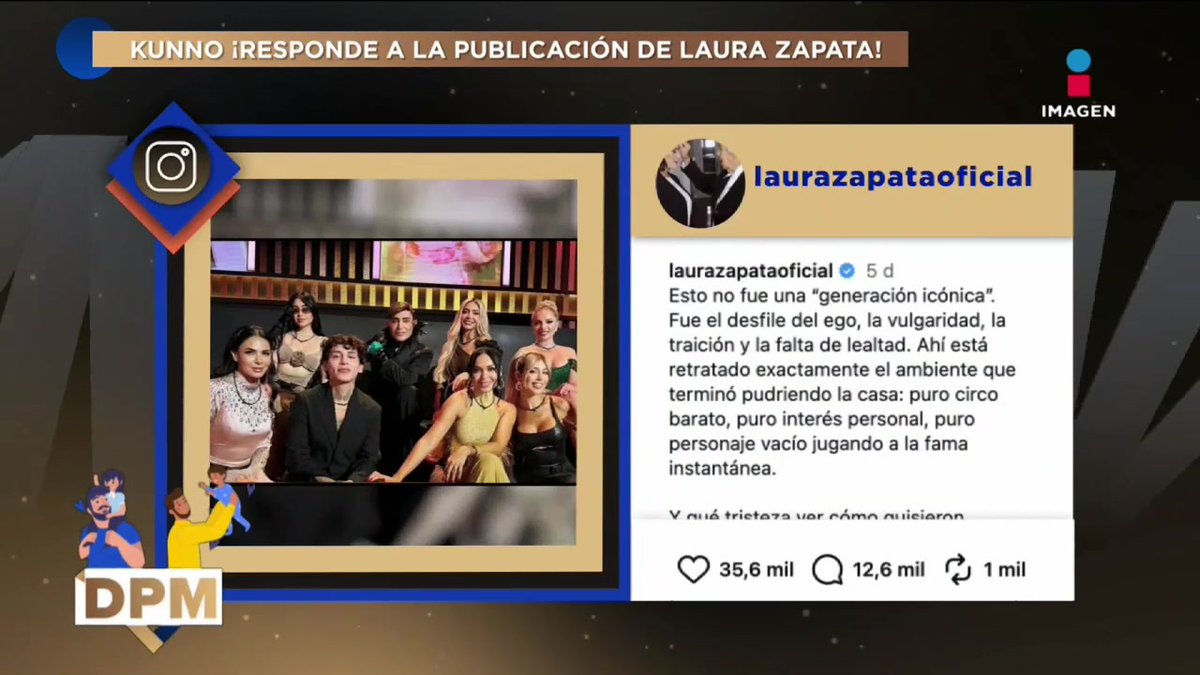 ‘El reality ya TERMINÓ’ ¡Kunno RESPONDE a Laura Zapata sobre sus declaraciones! La actriz compartió una publicación en contra de reality show. #DePrimeraManoTV👌 de lunes a viernes 3 pm por el 3.1 de #ImagenTelevisión: