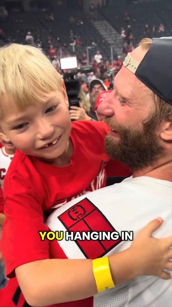 This moment between Jordan Staal and his son, Henry, after winning the Stanley Cup 🥹 What it's all about ❤️