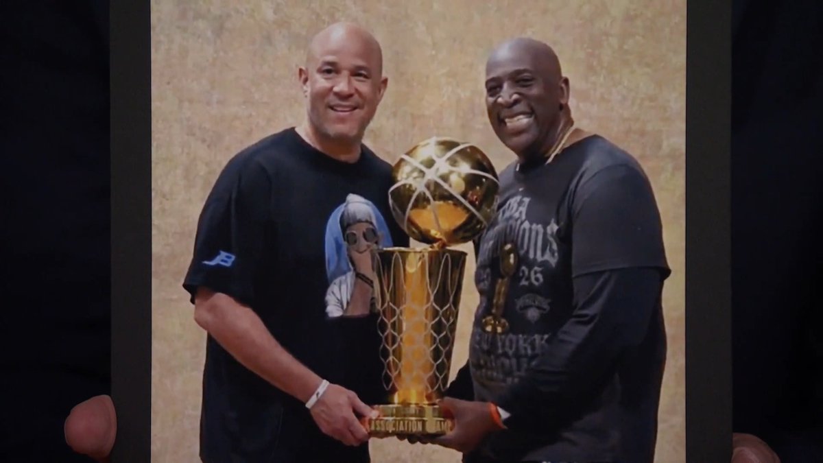 .Jalen Brunson and Karl-Anthony Towns react to a photo of their dads holding the Larry O’Brien Championship Trophy after the NEW YORK KNICKS won the @nba Finals! #FallonTonight #KnicksOnFallon #KnicksInStudio6B #NBAFinals