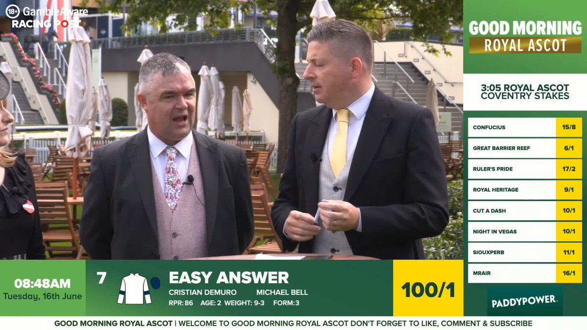🎩 Good Morning Royal Ascot 🎩 ⏰ 3.05pm 🏇 Coventry Stakes 🗣️ “He has no chance, none!” Johnny Dineen is laying GREAT BARRIER REEF in today’s Coventry Stakes 📺 WATCH - 18+ #GambleAware | Paddy Power