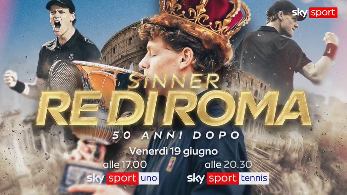 𝐒𝐢𝐧𝐧𝐞𝐫 𝐑𝐄 𝐃𝐈 𝐑𝐎𝐌𝐀 - 𝟓𝟎 𝐚𝐧𝐧𝐢 𝐝𝐨𝐩𝐨 👑 Venerdì 19 giugno alle 17 su Sky Sport Uno e alle 20:30 su Sky Sport Tennis #SkySport #SkyTennis #Sinner