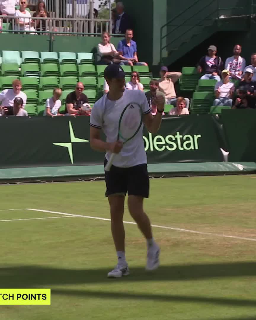 Sealed with an ace 🎯 Hubert Hurkacz plays a great level to defeat 8th seed Rublev and move into the second round in Halle #TWO26