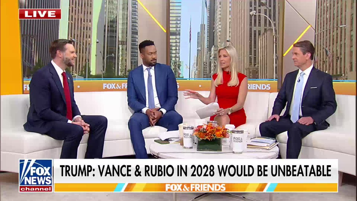 Vice President Vance addresses speculation surrounding his political ambitions, the 2028 Republican ticket, and a potential rivalry with Secretary of State Marco Rubio, laughing off the drama as President Trump enjoying the “entertainment." "I joked earlier that, you know, does it really sound like the president of the United States to run a televised program for who would be his next apprentice?” “That's what the president does. And he loves that. And it does make this whole thing fun. But fundamentally, I think Marco, me, the entire cabinet, we're just focused on doing a good job." | FOX & Friends