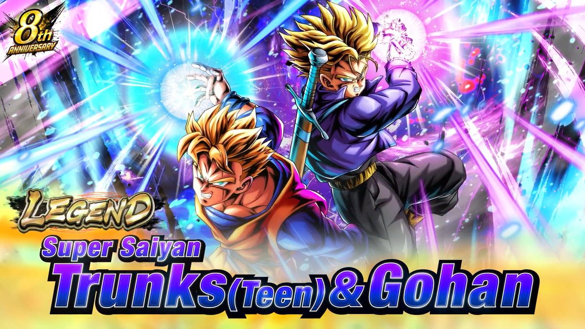 ◥◣New 8th Anniversary Character Info!◢◤ LEGEND "Super Saiyan Trunks (Teen) & Gohan" from "Episode: Game Originals" joins the fight! #UnpredictableDBL8th #DBL8thOriginalIgnite #DBLegends