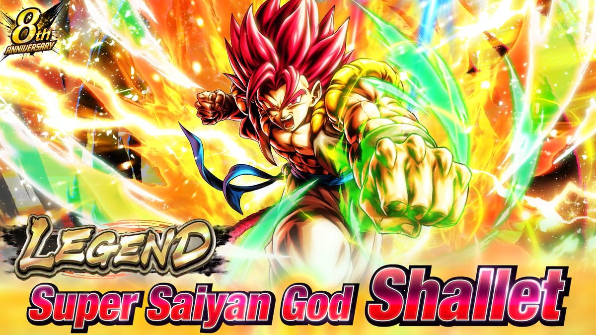 ◥◣New 8th Anniversary Character Info!◢◤ LEGEND "Super Saiyan God Shallet" from "Episode: Game Originals" joins the fight! #UnpredictableDBL8th #DBL8thOriginalIgnite #DBLegends