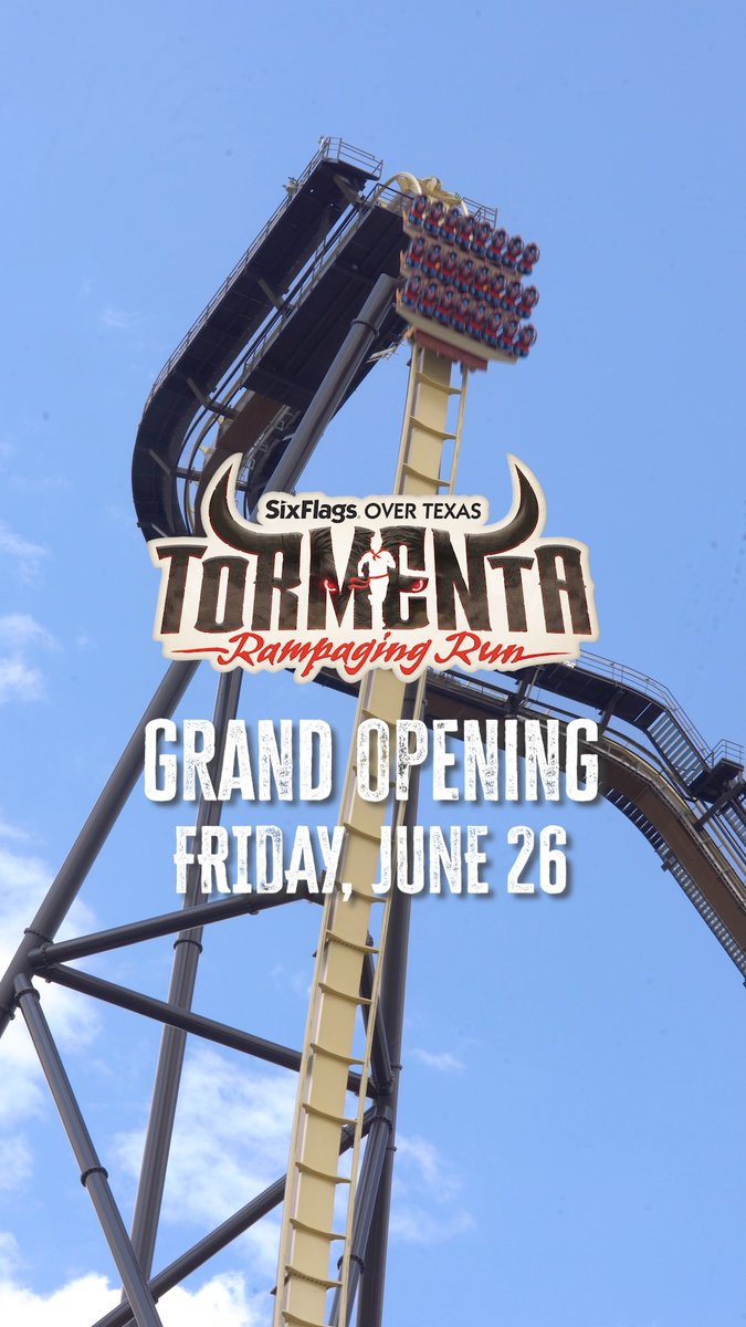 It's about time we #DropTheDate. #Tormenta Rampaging Run is set for its grand opening on Friday, June 26! Are you ready to take history by the horns? 🐂 #SixFlagsOverTexas #DFW
