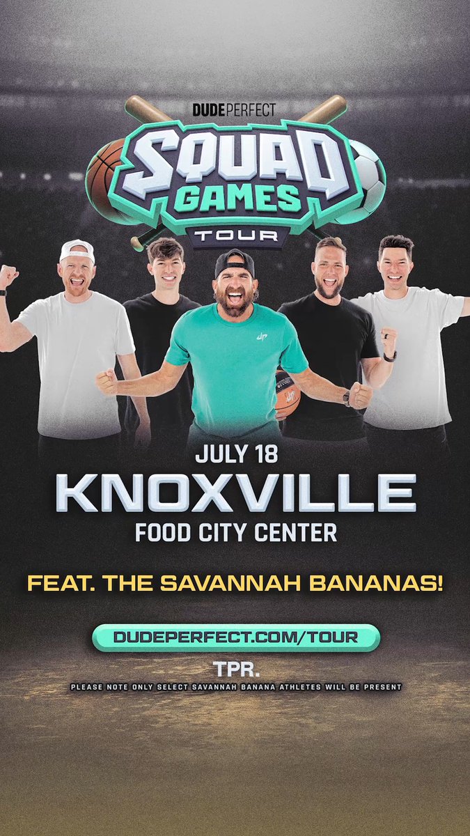 Dude Perfect is bringing the Squad Games Tour to Food City Center on July 18th featuring select athletes from the Savannah Bananas! Tickets starting at $30 all-in on select seats. Grab yours today at