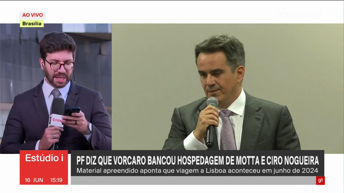 PF diz que Vorcaro bancou hospedagem de Motta e Ciro Nogueira em Lisboa. Material apreendido indica que a viagem teria acontecido em junho de 2024. ➡ Assista à #GloboNews ao vivo: #Estúdioi