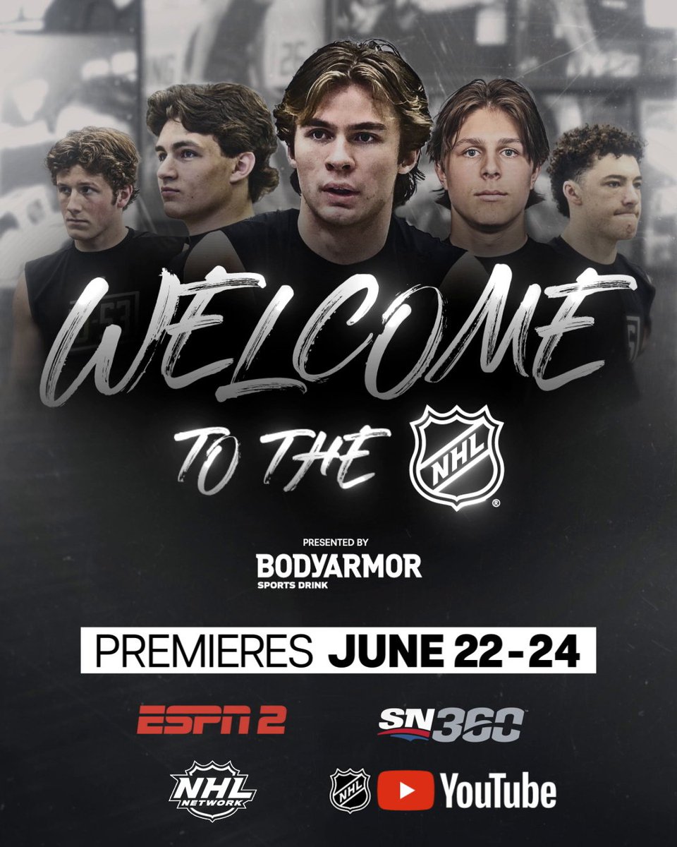 Meet the names you'll be hearing for years to come! 🤩 Welcome to the NHL presented by BODYARMOR returns with exclusive prospect access before the #NHLDraft. The new season premieres on June 22 at 6p ET on ESPN 2 in the U.S. and at 8p ET on Sportsnet 360 in Canada!