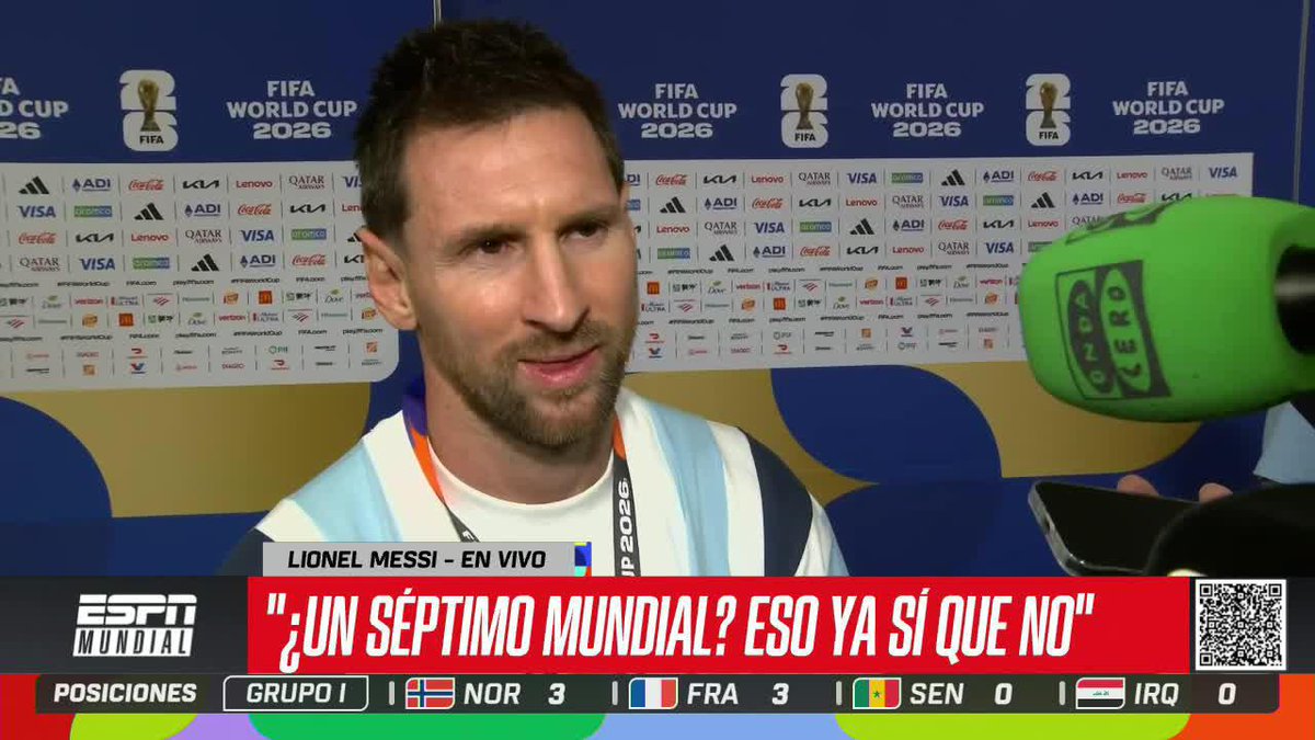 ¿Y SI TE PIDEN QUE JUEGUE EL 7° MUNDIAL? "NO NO, ESO SÍ QUE YA NO", Leo Messi ante la posibilidad de jugar una séptima Copa del Mundo. ⚡ #ESPNMundial 📺 Mirá los mejores partidos de la #FIFAWorldCup por ESPN, en el Plan Premium de #DisneyPlus