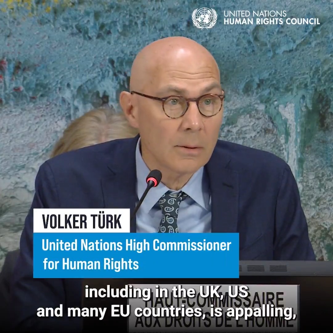 "The dehumanization of migrants & refugees is appalling, often leading also to the denial of their rights." At the United Nations Human Rights Council, Volker Türk urged governments to address refugee & migration issues humanely & in full compliance with human rights & refugee law. #HRC62
