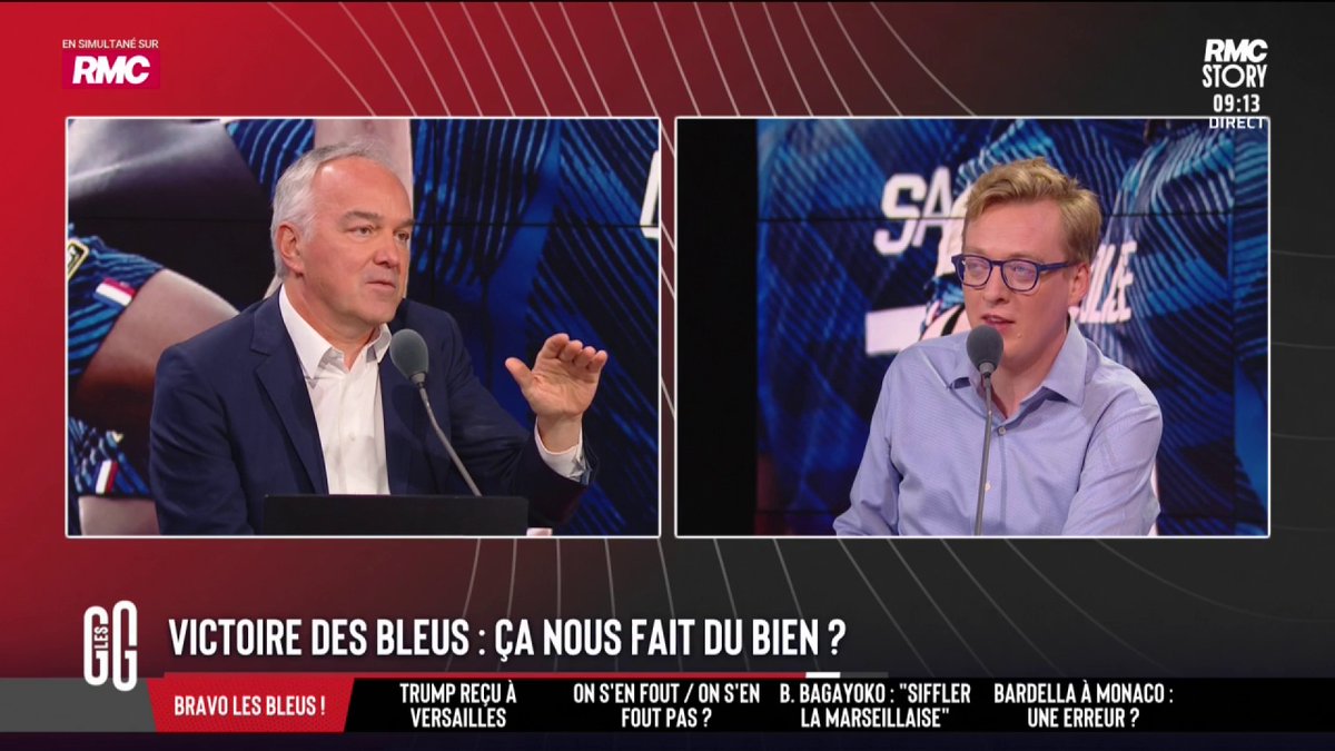 🇫🇷 Victoire des Bleus : ça nous fait du bien ? 🗣️ Olivier Truchot : "Ma théorie, c'est que Mbappé est trop intelligent par rapport au niveau général des autres footballeurs." 🗣️ Antoine Diers : "Ah oui ! Comme Emmanuel Macron, ils ont le même problème." 🤣 #GGRMC