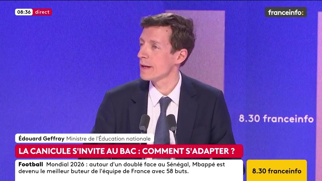 🔴 La canicule s’invite au BAC ➡️"L’idéal serait que nous ayons nos 60 000 écoles, collèges, lycées parfaitement isolés. Ces bâtiments appartiennent aux collectivités territoriales, pas à l’État […] Je ne peux pas rénover un bâtiment qui ne m’appartient pas", dit Édouard Geffray