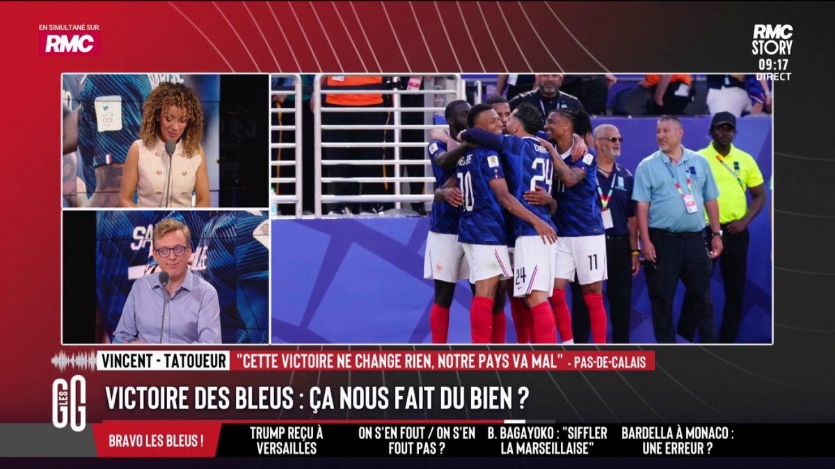 🇫🇷 Victoire des Bleus : "Le football me dégoûte." 📞 Vincent, tatoueur : "Dans 1 mois, ça va nous sortir des vidéos pour nous dire pour qui il faut voter. Et nous, on va continuer à galérer." #GGRMC