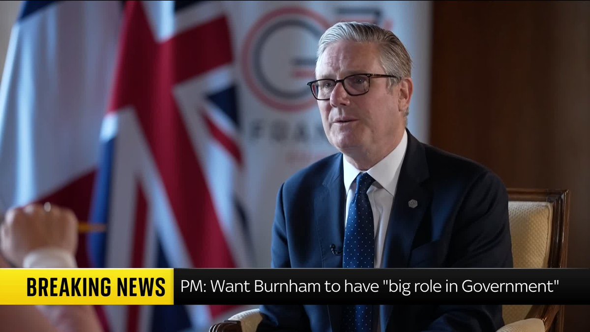 🗣️ 'I want Andy Burnham to have a big role in government' Prime Minister Sir Keir Starmer tells Beth Rigby he hopes Andy Burnham wins the Materfield by-election and returns to parliament.