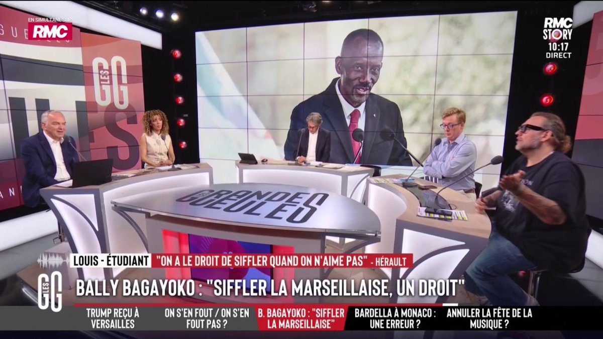 🇫🇷 « Siffler la Marseillaise, un droit à la réplique populaire ». D’accord avec Bally Bagayoko ? 📞 Louis, étudiant, au 3216 : "Je suis d'accord avec lui. Ça doit être un droit à la réplique populaire. Siffler, c'est une critique. On a le droit de critiquer." #GGRMC
