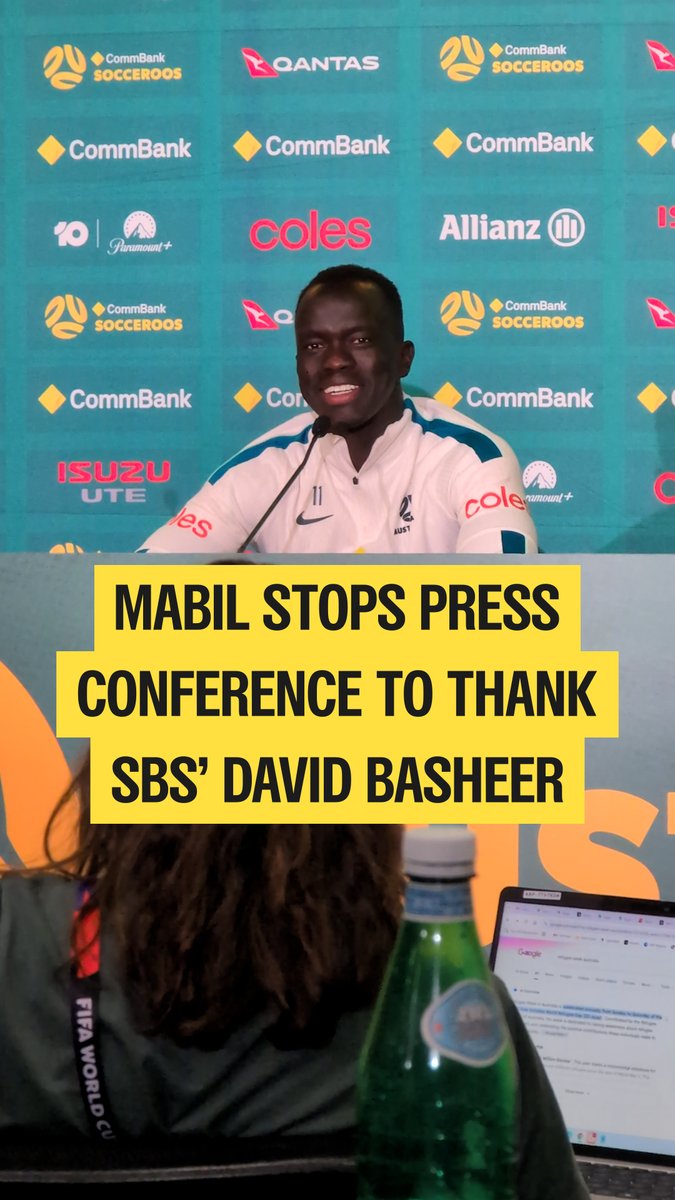"Sorry, you're David, right? From SBS. I grew up watching you!" 😍 A heartwarming moment as Awer Mabil paused his press conference to thank David Basheer and reflect on the impact that SBS had on his journey. 🏆 #FIFAWorldCup | June 12 - July 20 | Every Match on SBS 📺